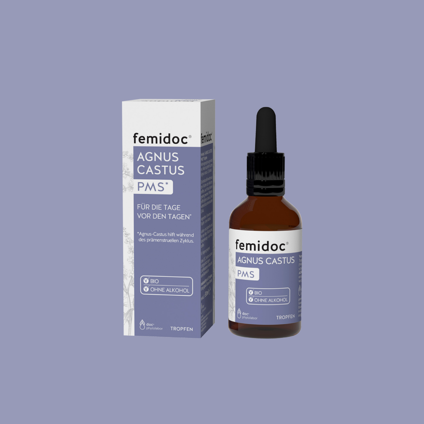 femidoc AGNUSCASTUS PMS Tropfen Packung und Flasche